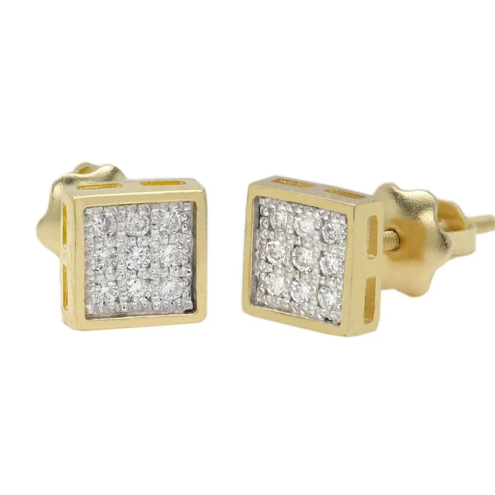 14k Small Square Diamond Earrings Lab Diamonds Studs Real 14k Gold - Picture 4 of 6